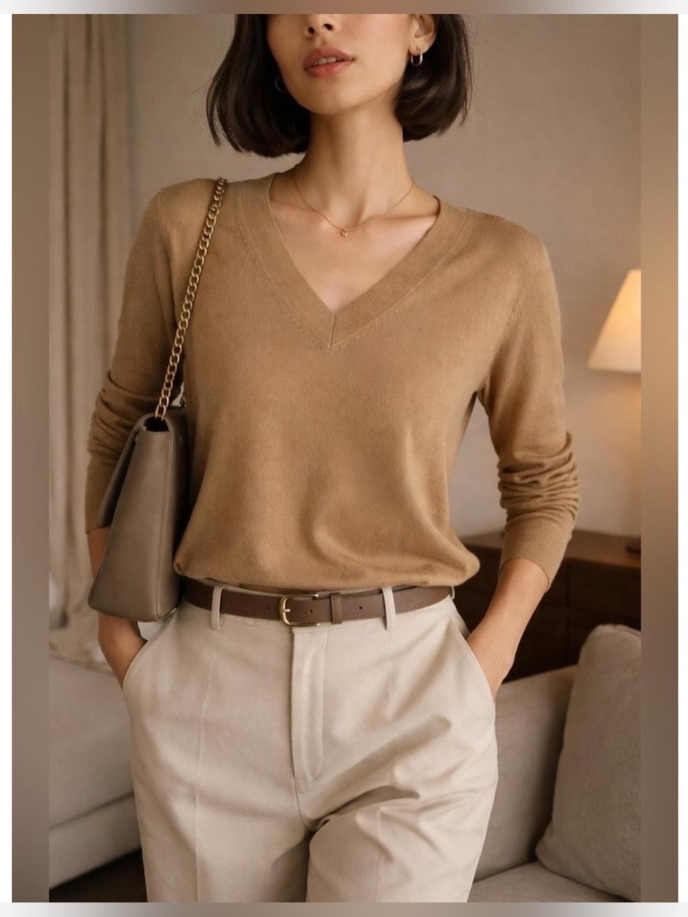 NWT Banana Republic Camel V-Neck Sweater Sz M